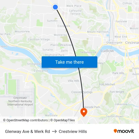 Glenway Ave & Werk Rd to Crestview Hills map