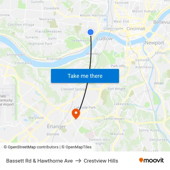 Bassett Rd & Hawthorne Ave to Crestview Hills map