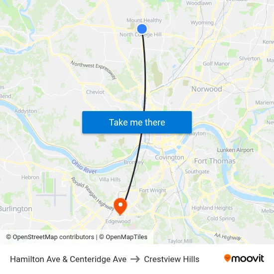 Hamilton Ave & Centeridge Ave to Crestview Hills map