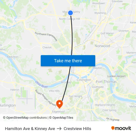 Hamilton Ave & Kinney Ave to Crestview Hills map