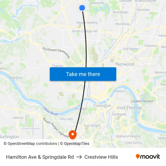 Hamilton Ave & Springdale Rd to Crestview Hills map