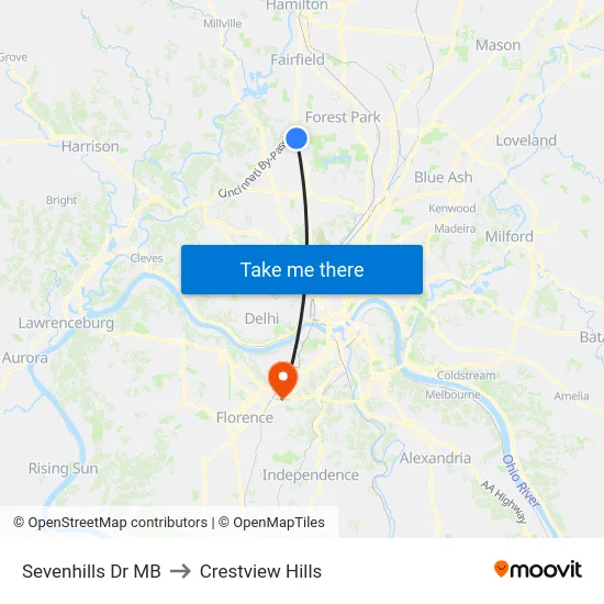 Sevenhills Dr MB to Crestview Hills map