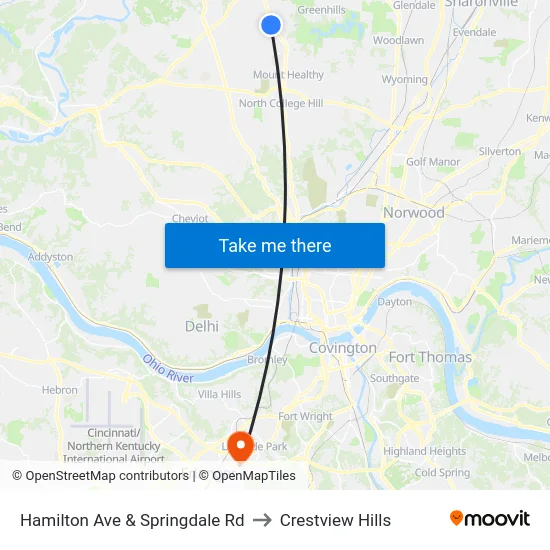 Hamilton Ave & Springdale Rd to Crestview Hills map