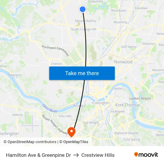 Hamilton Ave & Greenpine Dr to Crestview Hills map