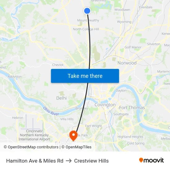 Hamilton Ave & Miles Rd to Crestview Hills map
