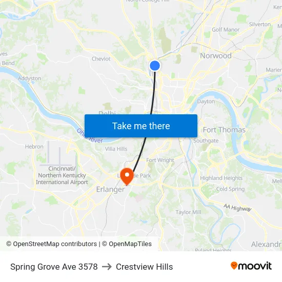 Spring Grove Ave 3578 to Crestview Hills map