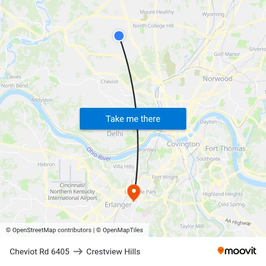 Cheviot Rd 6405 to Crestview Hills map