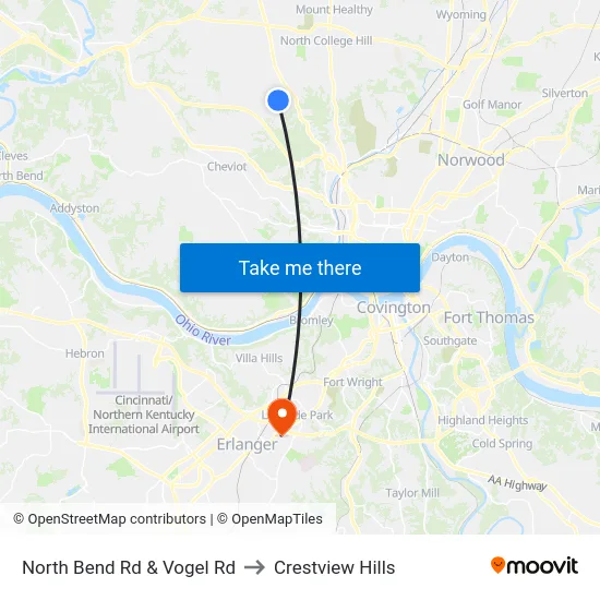 North Bend Rd & Vogel Rd to Crestview Hills map