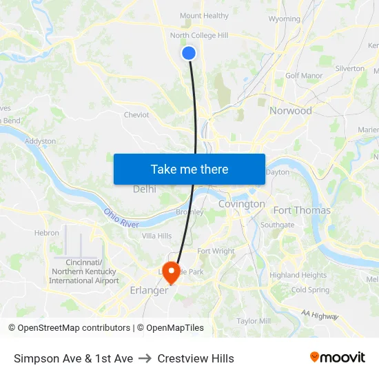 Simpson Ave & 1st Ave to Crestview Hills map