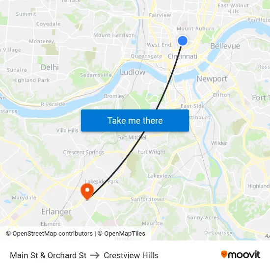 Main St & Orchard St to Crestview Hills map