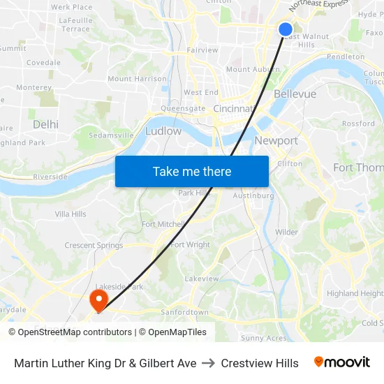 Martin Luther King Dr & Gilbert Ave to Crestview Hills map