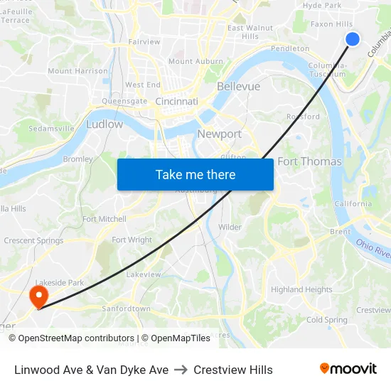 Linwood Ave & Van Dyke Ave to Crestview Hills map