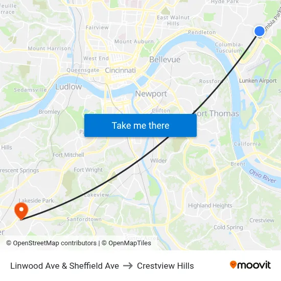 Linwood Ave & Sheffield Ave to Crestview Hills map