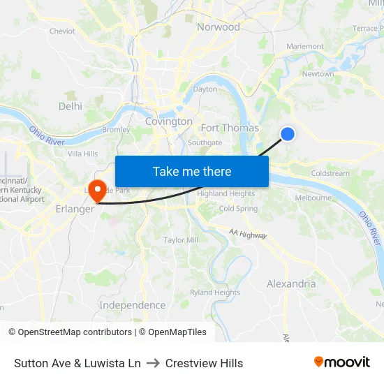 Sutton Ave & Luwista Ln to Crestview Hills map