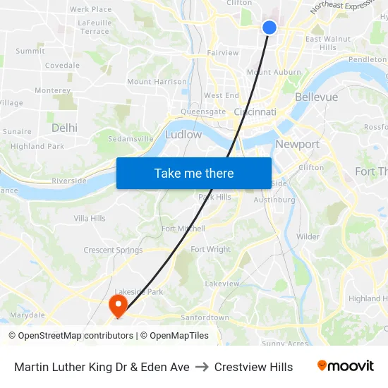 Martin Luther King Dr & Eden Ave to Crestview Hills map