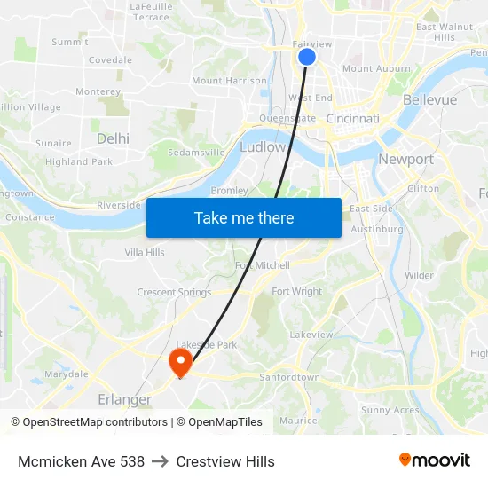 Mcmicken Ave 538 to Crestview Hills map