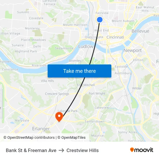 Bank St & Freeman Ave to Crestview Hills map
