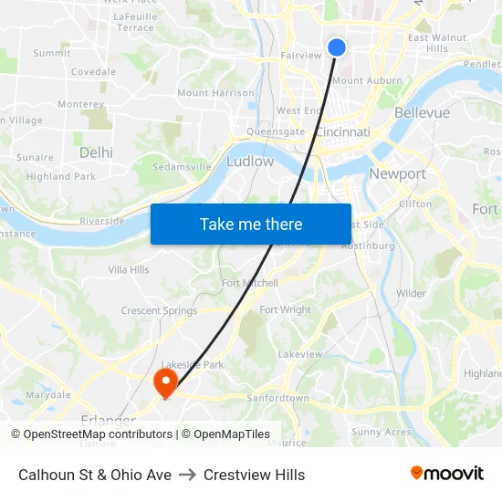 Calhoun St & Ohio Ave to Crestview Hills map