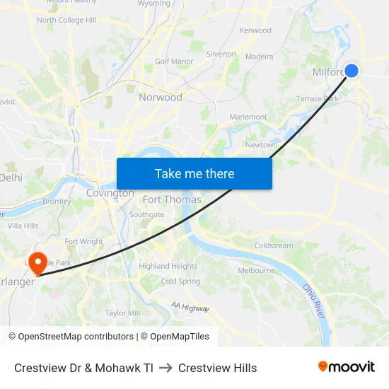 Crestview Dr & Mohawk Tl to Crestview Hills map