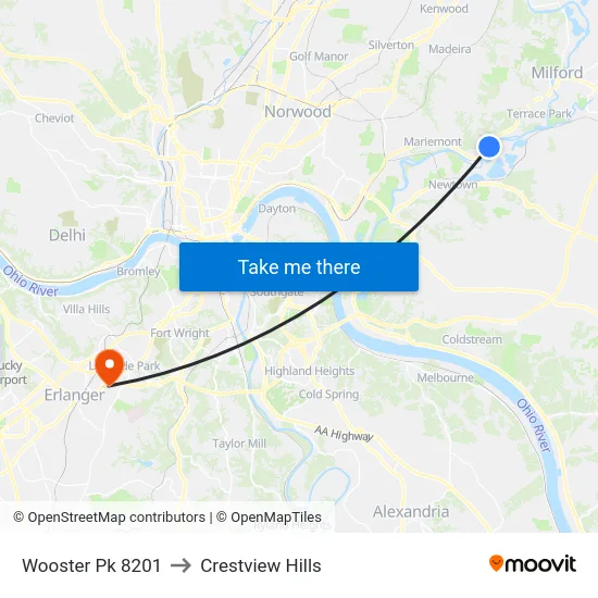 Wooster Pk 8201 to Crestview Hills map