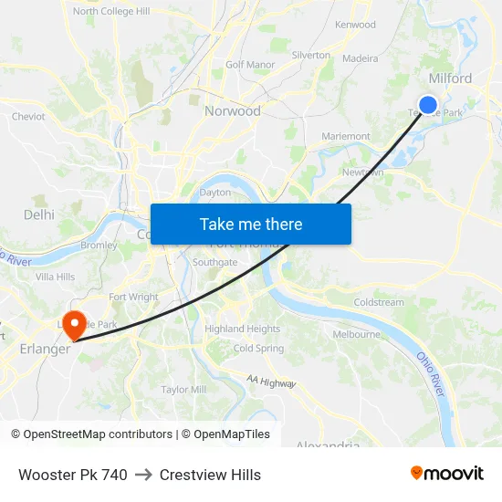Wooster Pk 740 to Crestview Hills map