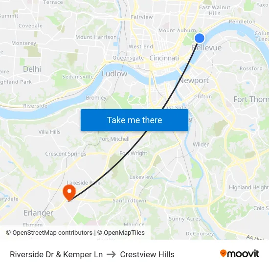 Riverside Dr & Kemper Ln to Crestview Hills map