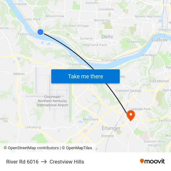 River Rd 6016 to Crestview Hills map