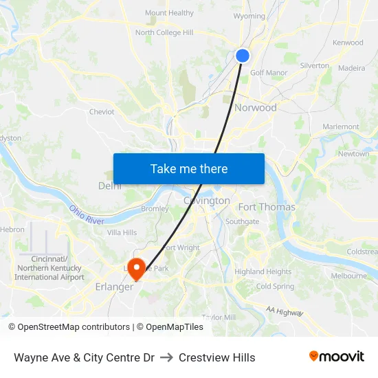Wayne Ave & City Centre Dr to Crestview Hills map