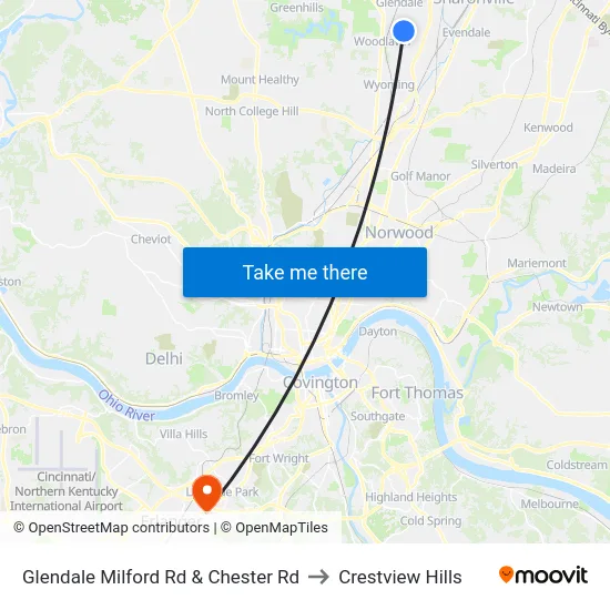 Glendale Milford Rd & Chester Rd to Crestview Hills map