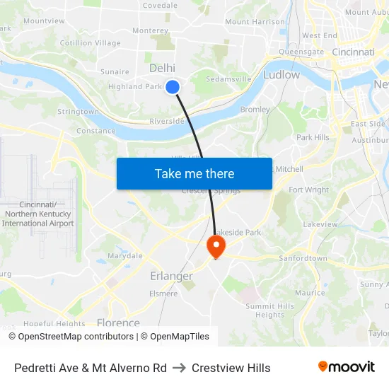 Pedretti Ave & Mt Alverno Rd to Crestview Hills map