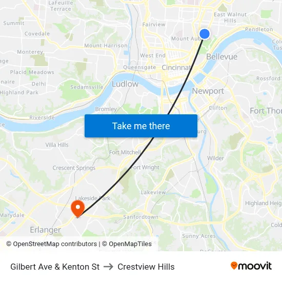 Gilbert Ave & Kenton St to Crestview Hills map