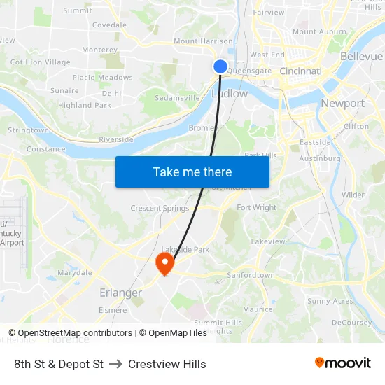 8th St & Depot St to Crestview Hills map