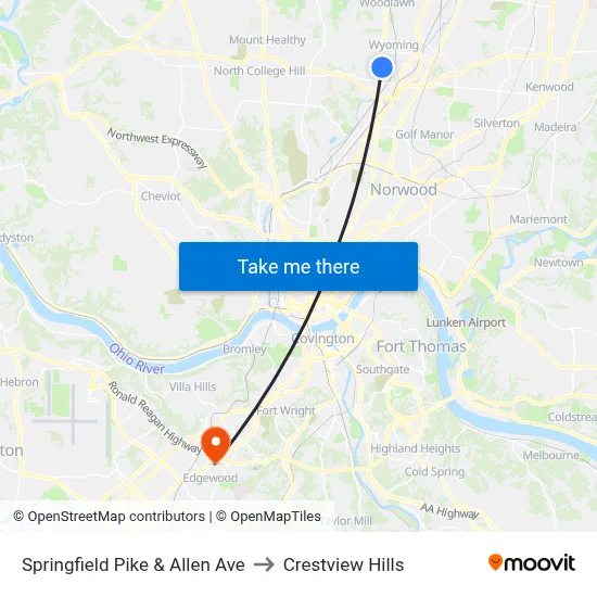 Springfield Pike & Allen Ave to Crestview Hills map