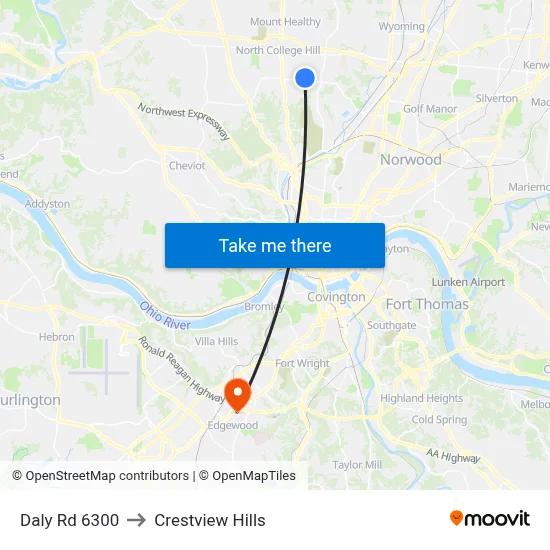 Daly Rd 6300 to Crestview Hills map