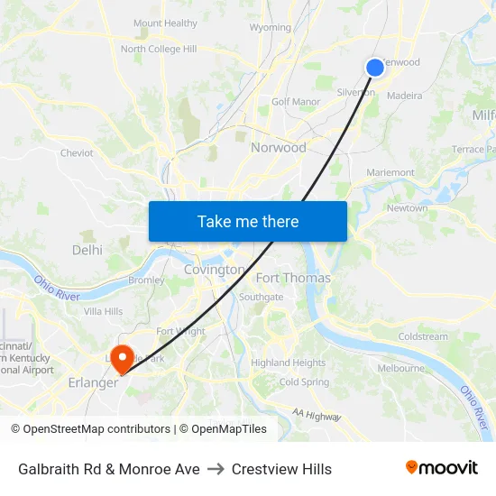 Galbraith Rd & Monroe Ave to Crestview Hills map