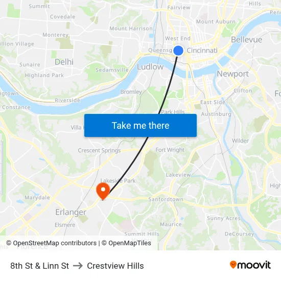 8th St & Linn St to Crestview Hills map
