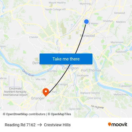Reading Rd 7162 to Crestview Hills map