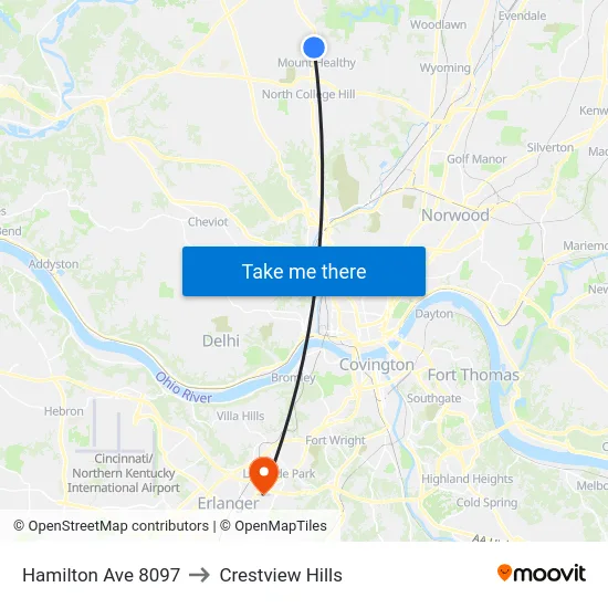 Hamilton Ave 8097 to Crestview Hills map
