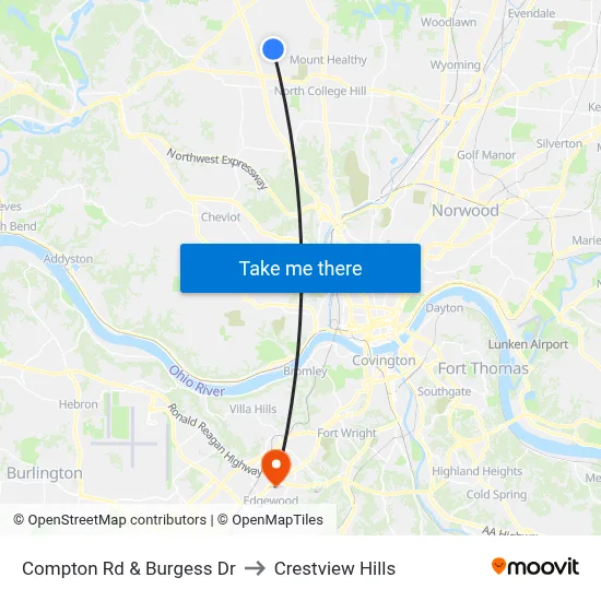 Compton Rd & Burgess Dr to Crestview Hills map