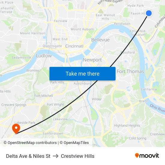 Delta Ave & Niles St to Crestview Hills map