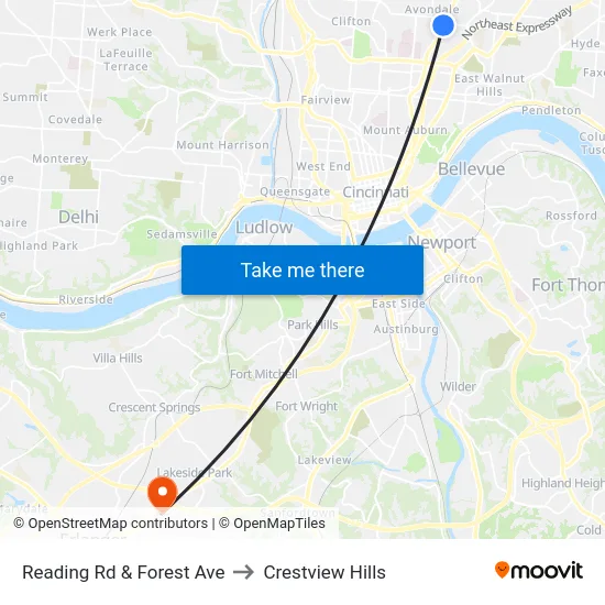 Reading Rd & Forest Ave to Crestview Hills map