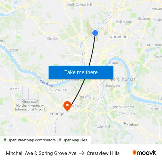 Mitchell Ave & Spring Grove Ave to Crestview Hills map