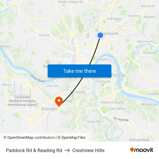 Paddock Rd & Reading Rd to Crestview Hills map