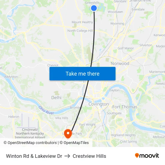 Winton Rd & Lakeview Dr to Crestview Hills map