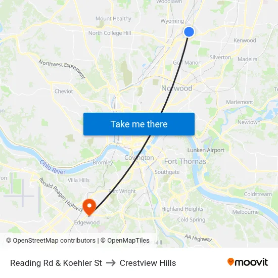 Reading Rd & Koehler St to Crestview Hills map