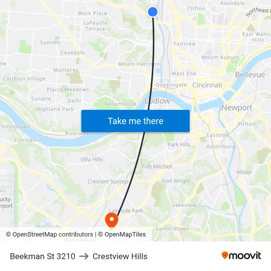 Beekman St 3210 to Crestview Hills map