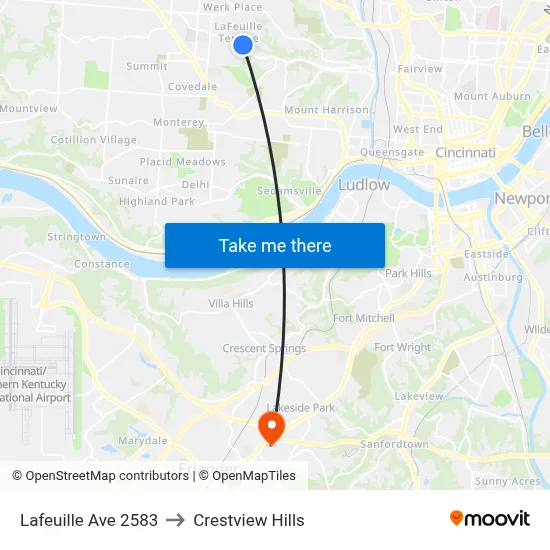 Lafeuille Ave 2583 to Crestview Hills map