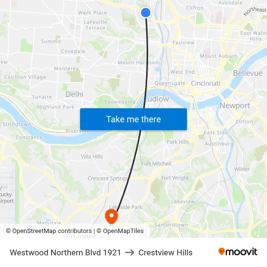 Westwood Northern Blvd 1921 to Crestview Hills map
