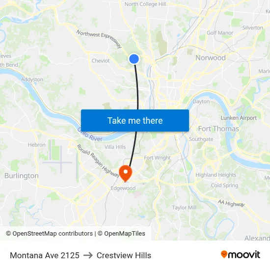 Montana Ave 2125 to Crestview Hills map