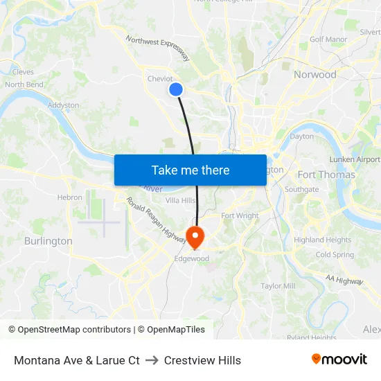 Montana Ave & Larue Ct to Crestview Hills map